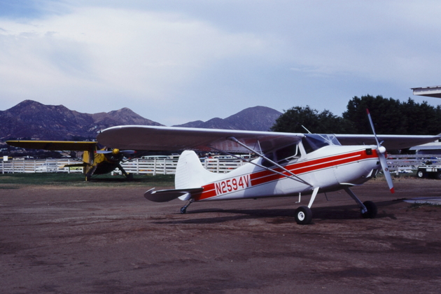 Greg Trebon's classic Cessna 170, N2594V, just after we landed at Elsinore, CA on 16 July 1977.