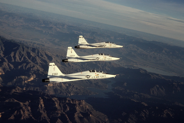 A nice-looking 3-ship flown by the Class of 78-02 on an afternoon flight over the Williams AFB ranges in Arizona on 22 Nov 1977.