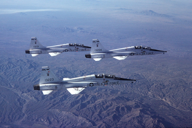 A T-38 3-ship flown by the Class of 78-02 over the rugged Arizona ranges in November 1977.