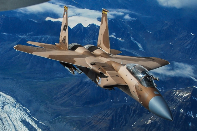 A good-looking tan F-15D Aggressor. Still looking for a photo of a tan Eagle over the desert! AF Photo.