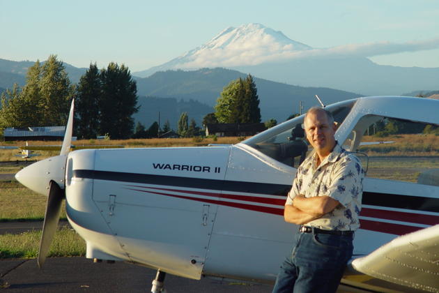 Warrior 3DC at the Hood River, OR airport with Mt. Adams in the distance. Photo by Mark LaVille.