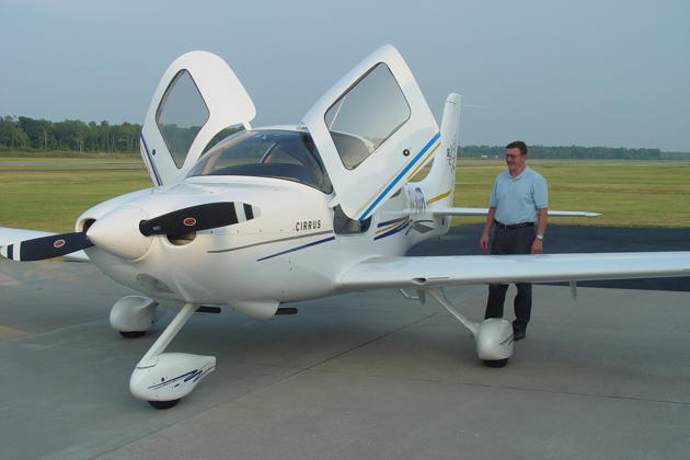 Gil Rud and his Cirrus SR-20G2 at the Cambridge-Dorchester airport, MD.