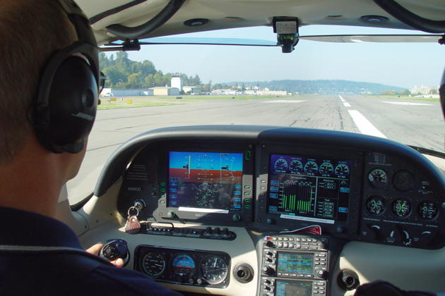 On takeoff roll at Renton in the Cirrus SR-22G2. Photo by Mark LaVille.