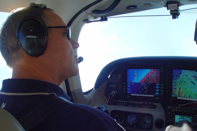 Trying out a steep turn in the Cirrus. Photo by Mark LaVille.
