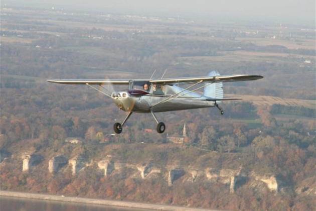 Tim Bischof's classic Cessna 120 in-flight over Missouri. Photo by Don Parsons, from his 1946 Fairchild 24.