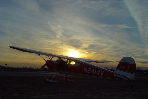 Sunset and a classic Cessna 140 at Creve Coeur airport.