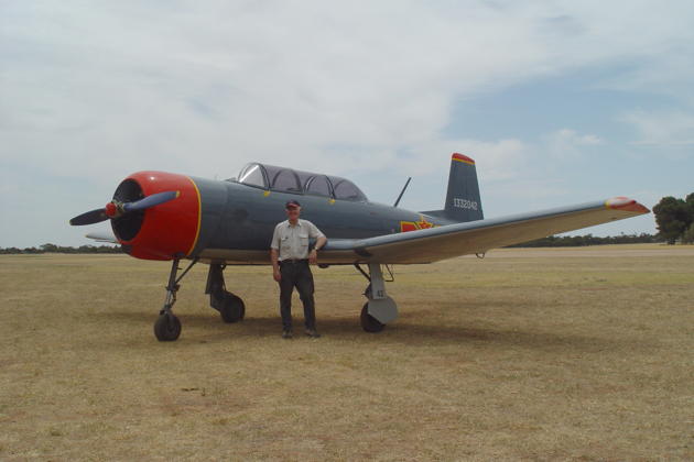 Kevin Lewis and his stunning Nanchang CJ-6 at Gawler airfield, South Australia.