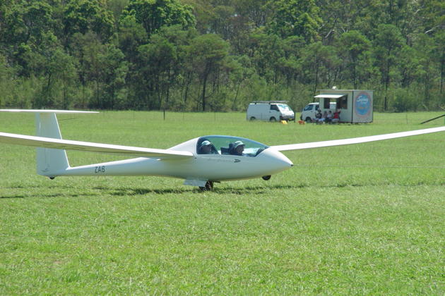Dean Ward's first flight in a local newcomer to Camden airfield- a motorized private next-generation Duo Discus XT, VH-ZAB.