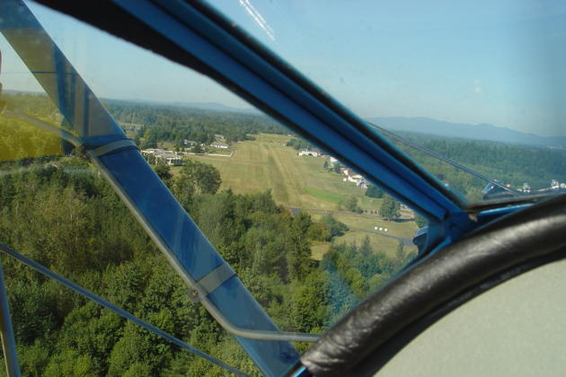 Turning onto final approach for landing at Evergreen Sky Ranch airport.