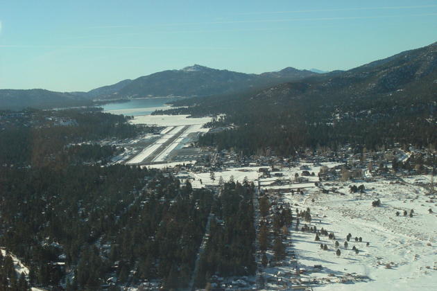 Big Bear City airport on departure, nestled in the mountains.