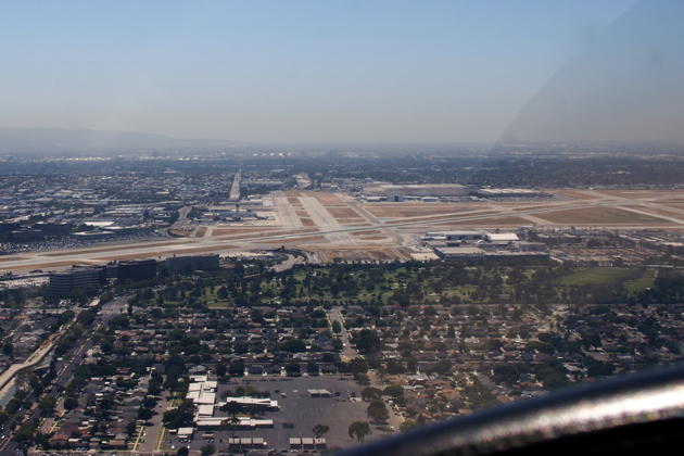 Turning final for our southern destination - runway 25L at Long Beach, CA. Photo by Mary Kasprzyk.