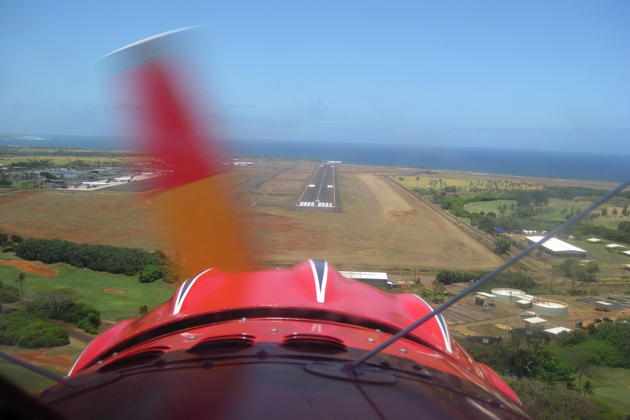 On final to Lihue's runway 3 in WACO 'Snoopy 2'.