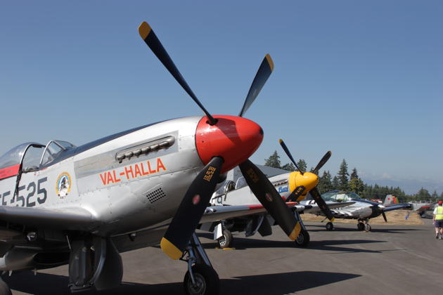 Dave Desmon's Navion with two P-51 'North American cousins' at Paine Field.