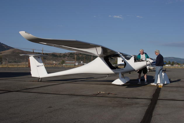 George Powers and Paul Kuntz pre-flighting George's Sinus 912 before our first flights from the Nervino airport in Beckwourth, CA.
