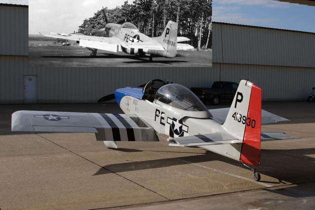 Greg Trebon's beautiful RV-8, and P-51D 44-13930, the original aircraft that the RV-8's paint scheme is honoring. P-51D photo courtesy the 352nd Fighter Group via Marc Hamel.