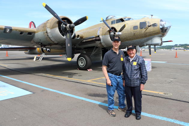 Standing proud in front of B-17 'Nine-O-Nine' after an enjoyable in-flight reunion. Photo by Mary Kasprzyk.