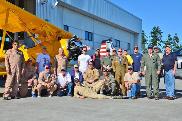 Cascade Warbirds Formation Clinic pilots in front of the Historic Flight Foundation hangar at Kilo-7, Paine Field. Photo by Karyn King.