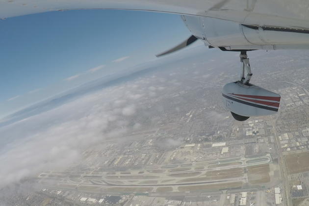 GoPro view crossing over LAX using Special Flight Rules, en route to Santa Monica and Camarillo with 3DC and the Boys. Photo by David Kasprzyk.