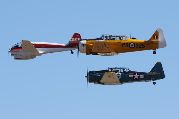 In Smokey Johnson's T-6, flying formation with Bill Shepherd's Super Aero 45 and Bill Findlay's Harvard. Photo by and courtesy of Chris Smallberg.