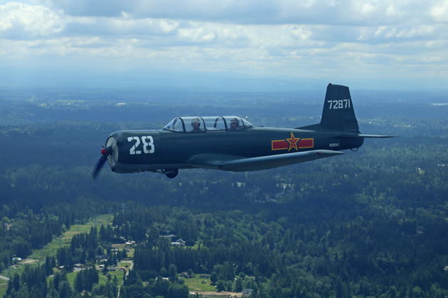 The Nanchang on the run-in for the Tahoma National Cemetery Memorial Day flyby. Photo by Dan Shoemaker.