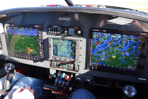 The impressive cockpit displays, stick and throttle configuration in Jim Ruttler's RV-10.