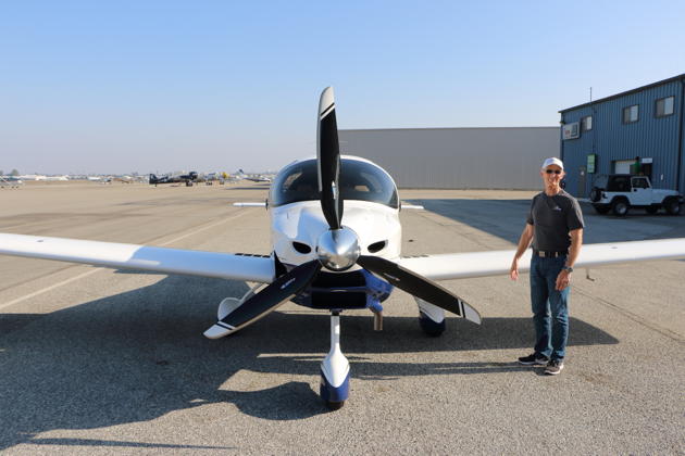 Barry Jay conducting a walk around before our flight in the Sling TSi at Torrance.