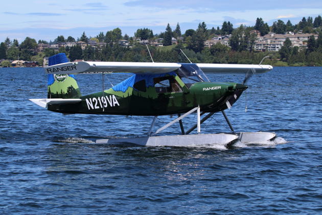 Ranger N219VR conducting first water taxi tests on Lake Washington prior to first flight on 10 June 2019.