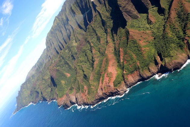 A low level view of the Manona Ridge along the rugged northwest section of the Na Pali coast.