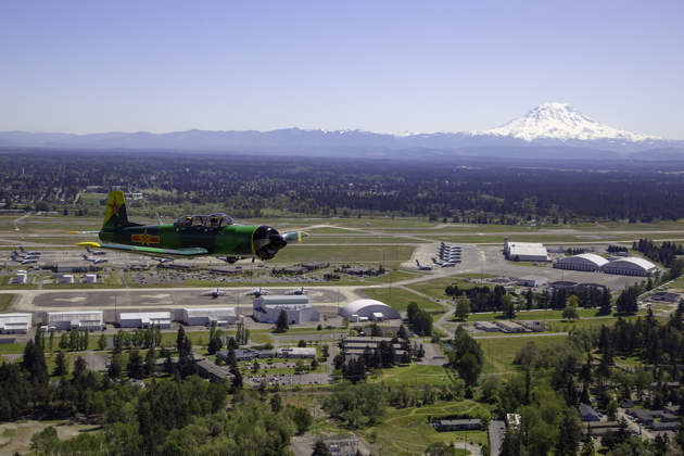 Larry Pine's Nanchang CJ-6 over Joint Base Lewis-McChord. Photo by Dan Shoemaker.