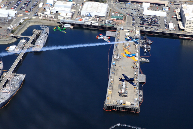 Victory Alpha Flight over the Port of Bremerton. Photo by Dave Richardson.