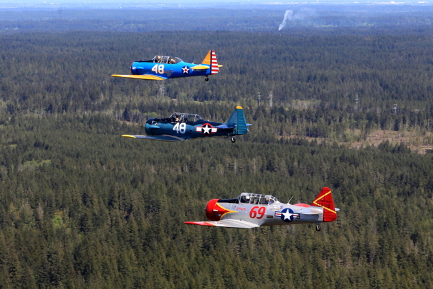 Three T-6s departing Bremerton after the debrief. Photo by Dave Richardson.