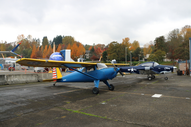 Ryan Georgi's Luscombe 8E and Tanner Matheny's Navion read to launch from Renton.