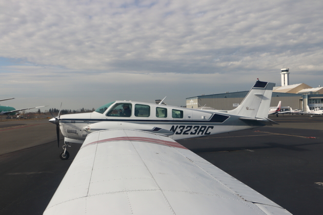 John 'Smokey' Johnson and his Bonanza getting ready to depart from Paine Field.