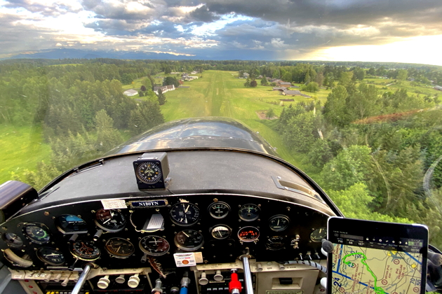 On final at Evergreen Sky Ranch airport with TP Jensen in his Cessna 180.