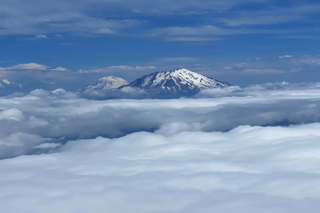 Mt St. Helens and Mt. Adams overlooking the sea of clouds that greeted us returning to Western Washington.