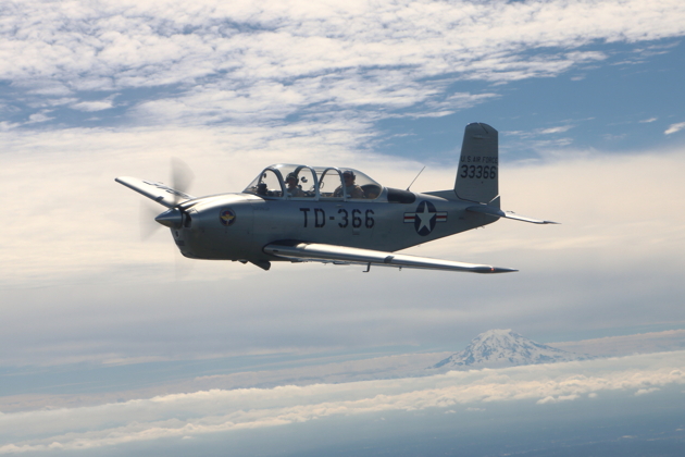 A nice backlit view of the T-34, with Mt. Rainier in the distance.