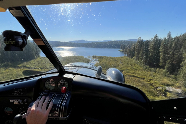 On final in the Beaver through a clearing to our water landing at Trout Lake, WA.