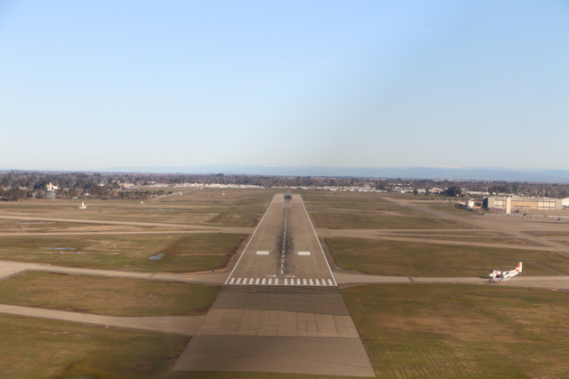 On final to McClellan, CA (KMCC), enjoying the 10,599 foot main runway at the former USAF base.