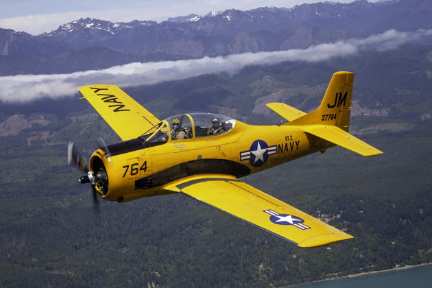 Rejoining near the Olympic mountains in Charlie Guthrie's T-28B. Photo by Dan 'FAGIB' Shoemaker.