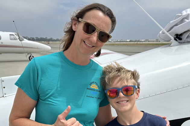 Katie and Nathaniel after their flight through the clouds into Long Beach. Photo by David Kasprzyk.