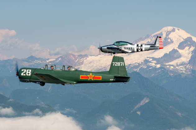 The Nanchang and Navion by Mt. Baker. Photo by the Skyvan Aviation PhotoCrew.