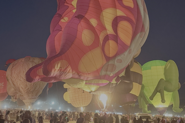 'Betty Jean Butterfly' at the Special Shapes Night Glow at Albuquerque's Balloon Fiesta Park. My photo.