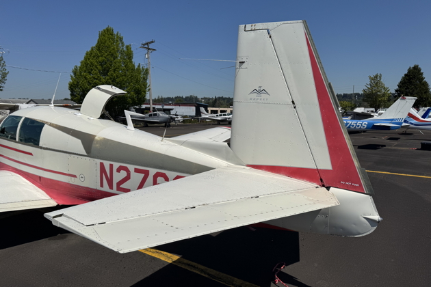 The moving tail configuration of the Mooney M20, used in place of trim tabs. My photo.