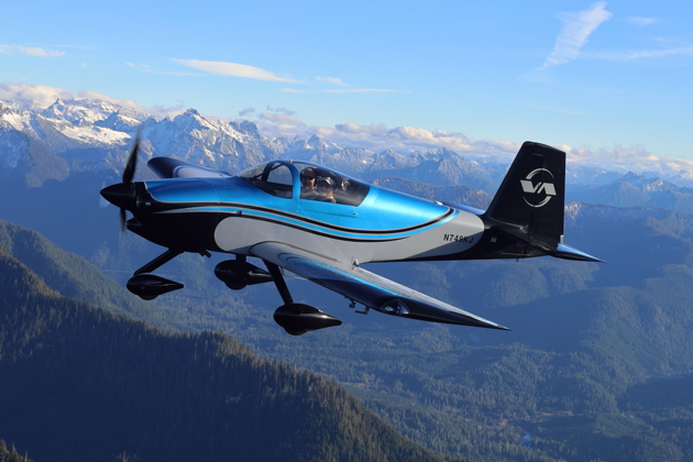 Cruising in front of the Cascade mountains in Steve Dame's RV-9A. Photo by Dennis Jones.