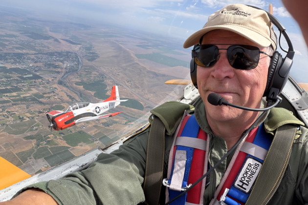 Scott Urban's T-28B N63NA on the wing from T-28B N2207Y. My photo.
