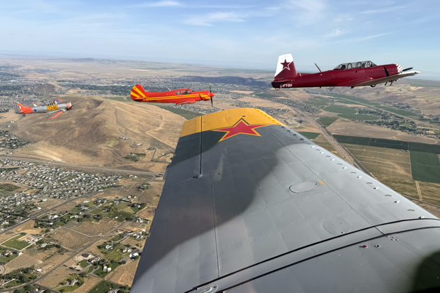 Now there's a nice dissimilar formation - two Nanchang CJ-6s, a YAK-18T and a T-6. My photo.