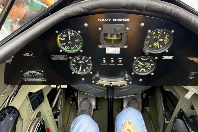 The museum-quality front cockpit of N3N N45136.