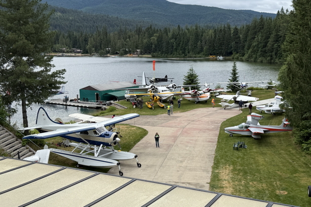 A rooftop view of a few of the seaplanes gathered at Tanglefoot.